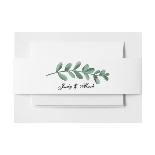 Elegant Classic Watercolor Green Leaves Invitation Belly Band (Front Example)