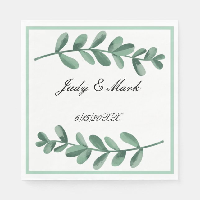 Elegant Classic Watercolor Green Leaves Napkin (Front)