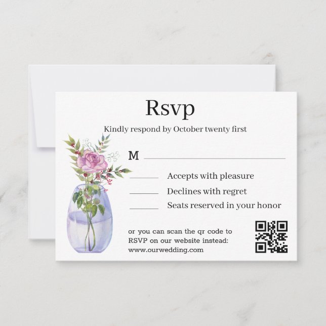 elegant classic watercolor pink floral wedding RSVP card (Front)