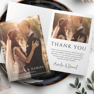 Elegant classic wedding photo date folded thank you card