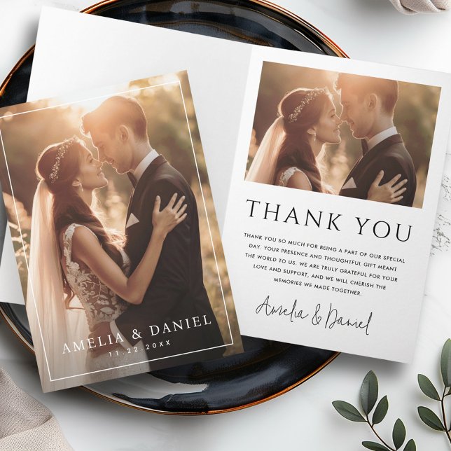 Elegant classic wedding photo date folded thank you card (Elegant classic wedding photo date folded thank you card)