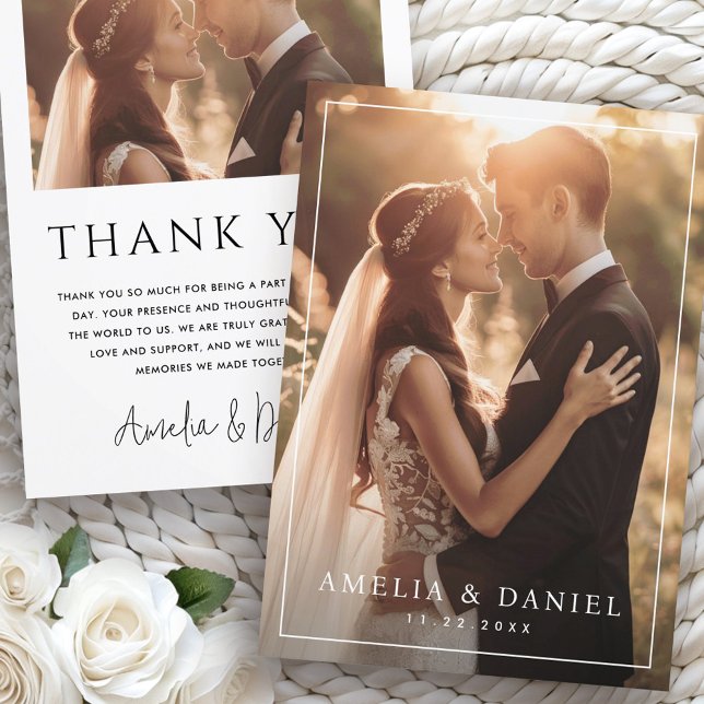 Elegant classic wedding photo date thank you card (Elegant classic wedding photo date thank you card)