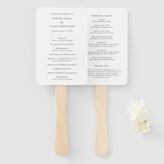Elegant Classic Wedding Program Hand Fan (Front and Back)