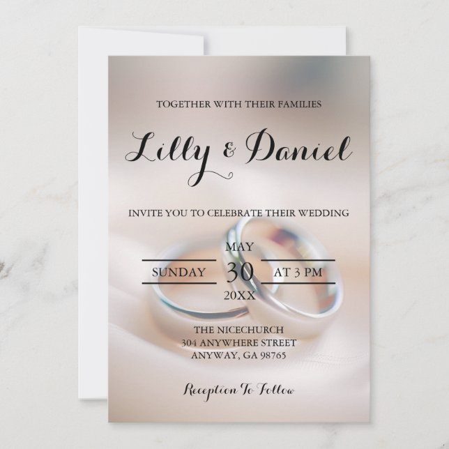 Elegant classic wedding rings invitation (Front)
