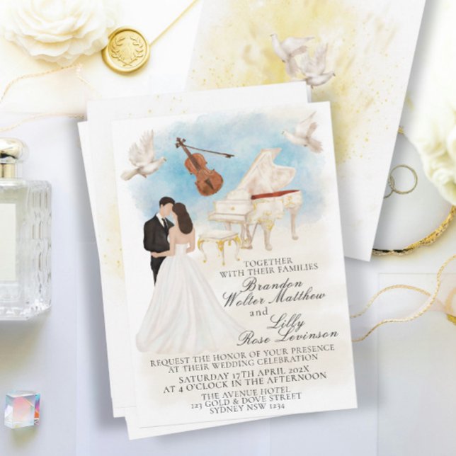 Elegant Classic Wedding with Bride & Groom Piano Invitation (Creator Uploaded)