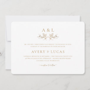 Elegant Classic White and Gold Wedding Invitation