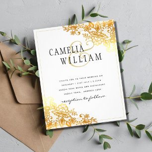 Elegant Classic White Gold Lace Wedding Invite