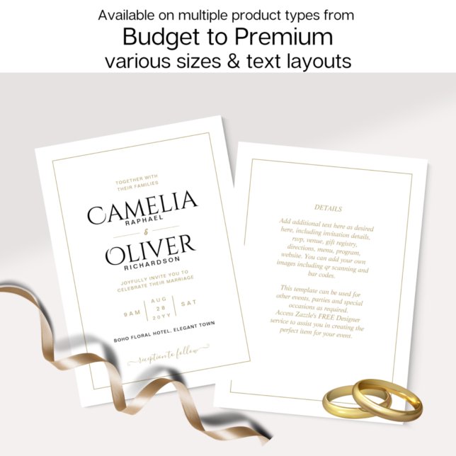 Elegant Classic White Gold MONOCHROME Wedding Invi Invitation (Creator Uploaded)