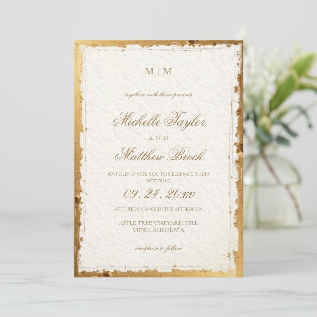 Elegant Classic  White Gold  Wedding Invitation (Standing Front)