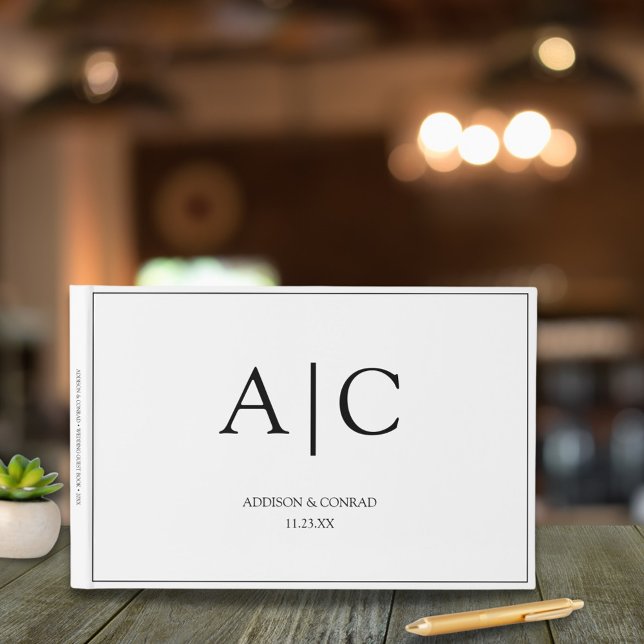 Elegant Classic White Monogram Wedding Guest Book (Creator Uploaded)