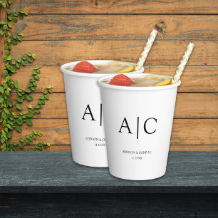 Elegant Classic White Monogram Wedding Paper Cups