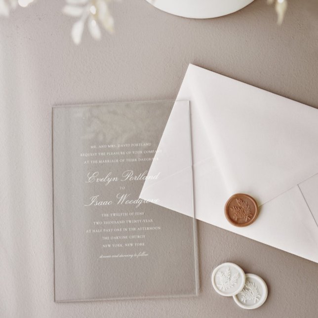 Elegant Classic White Script Wedding Acrylic Invitations (Creator Uploaded)