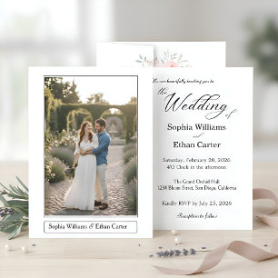 Elegant Classic White Themed Photo Wedding Invitation
