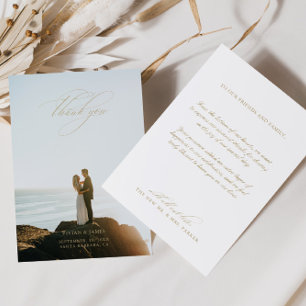 Elegant Classic White Wedding Couple Photo Thank You Card