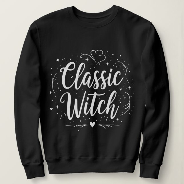 Elegant Classic Witch Calligraphy Style Halloween Sweatshirt (Design Front)