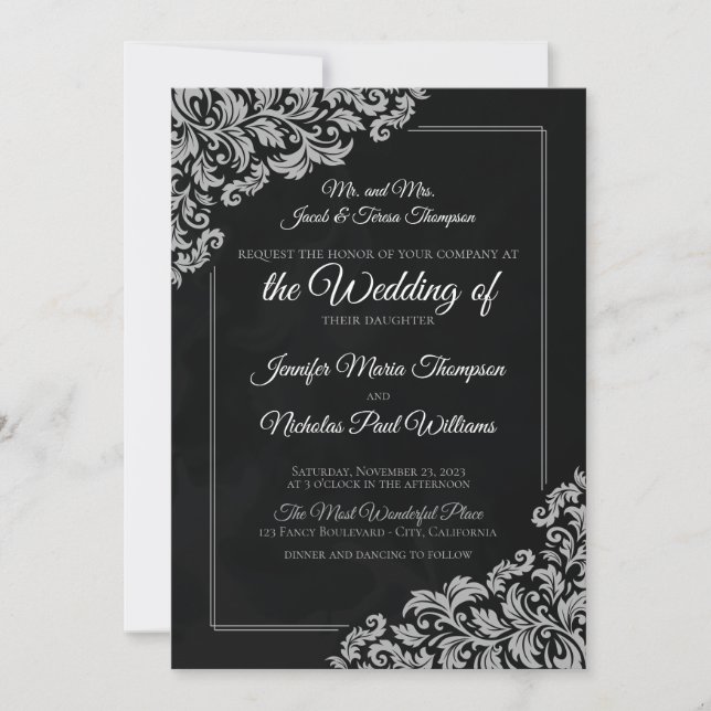 Elegant Classic With Floral Ornaments for Wedding Invitation (Front)