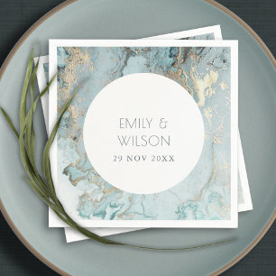ELEGANT CLASSY AQUA DUSKY BLUE GOLD AGATE WEDDING NAPKIN