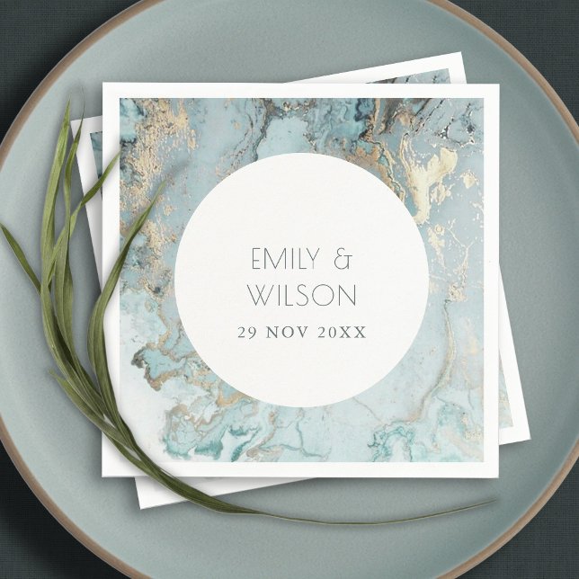 ELEGANT CLASSY AQUA DUSKY BLUE GOLD AGATE WEDDING  NAPKIN (Creator Uploaded)
