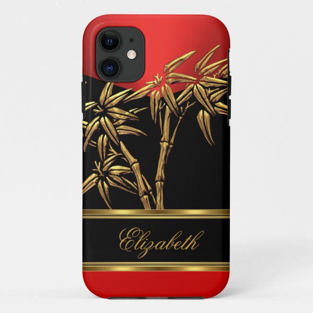 Elegant Classy Asian Bamboo Red Gold Black Case-Mate iPhone Case (Back)