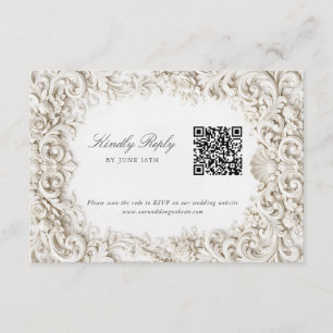 Elegant Classy Baroque Frame RSVP with QR Code Enclosure Card