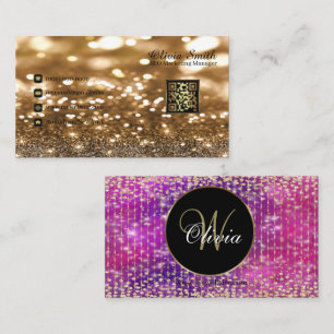 Elegant Classy Beaded Curtains Glitter QR Code Business Card