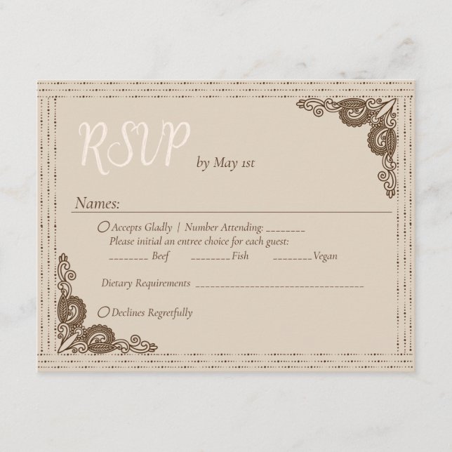 Elegant Classy Beige ornate RSVP Enclosure Card (Front)