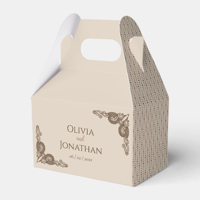 Elegant Classy Beige ornate Wedding Favour Box (Front Side)