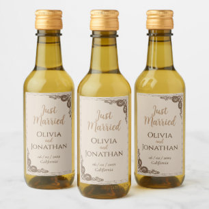 Elegant Classy Beige ornate Wedding Wine Label