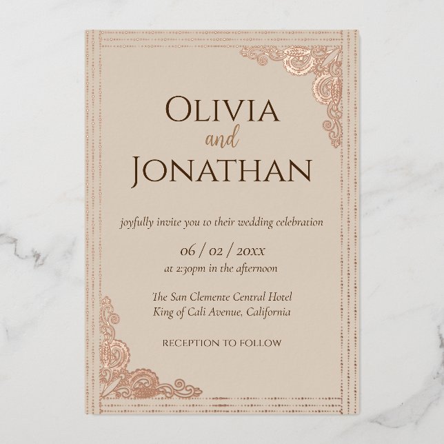 Elegant Classy Beige Wedding Foil Invitation (Front)