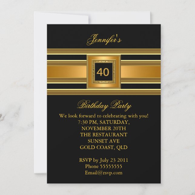 Elegant Classy Birthday Party Elegant Gold Black Invitation (Front)