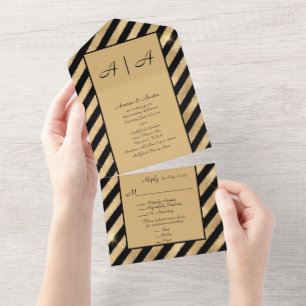 Elegant Classy Black and Gold All in One Wedding  All In One Invitation