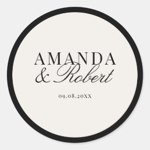 Elegant Classy Black and Ivory Wedding Classic Round Sticker