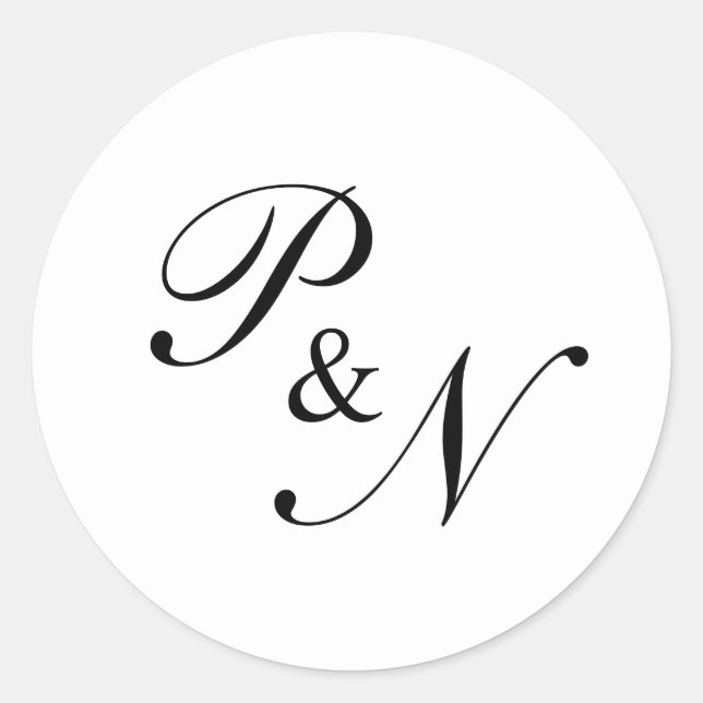 Elegant Classy Black and White Monogram Wedding Classic Round Sticker (Front)
