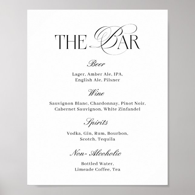 Elegant Classy Black and White Wedding Bar Poster (Front)