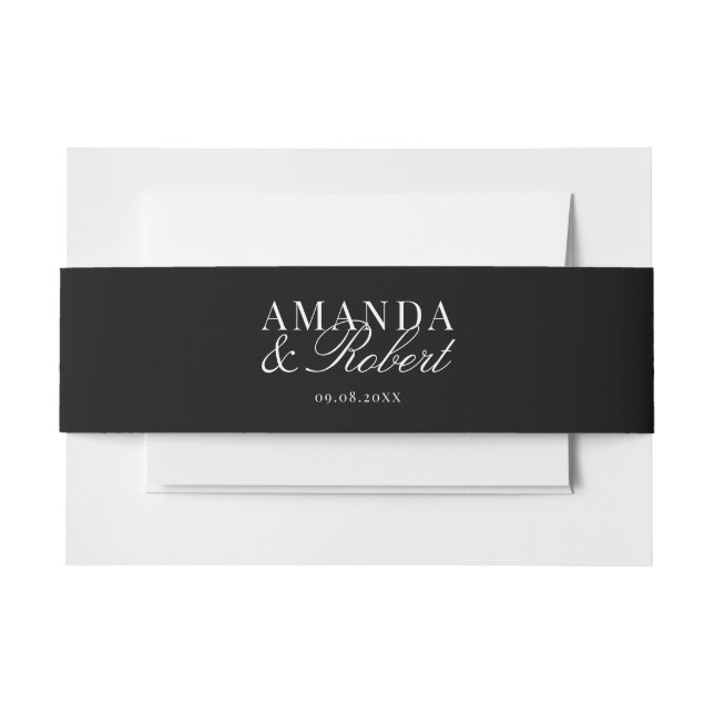 Elegant Classy Black and White Wedding Invitation Belly Band (Front Example)