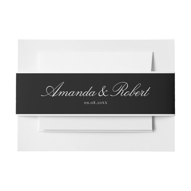 Elegant Classy Black and White Wedding Invitation Belly Band (Front Example)