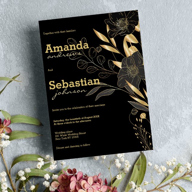 Elegant classy black gold floral luxury wedding invitation (Elegant classy black gold floral luxury wedding )