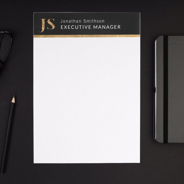  Elegant Classy Black & Gold Personalised Monogram Custom Letterhead (Creator Uploaded)