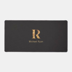 Elegant Classy Black & Gold Personalised Monogram Desk Mat