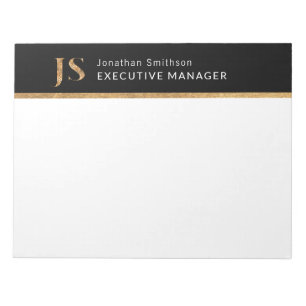 Elegant Classy Black & Gold Personalised Monogram Notepad