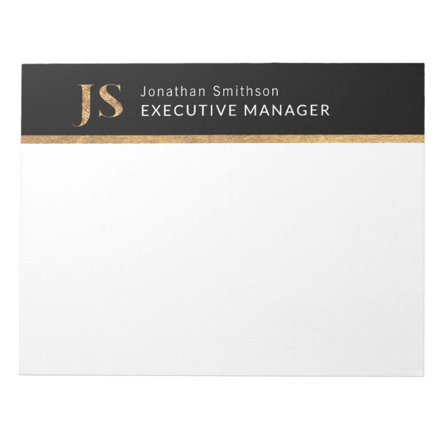  Elegant Classy Black & Gold Personalised Monogram Notepad (Front)