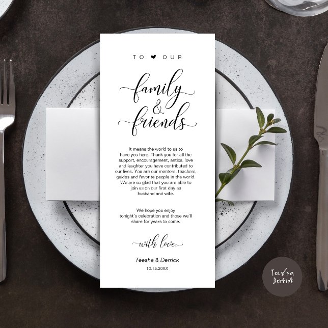 Elegant Classy Black, Place Setting Thank You Card (Modern Classy Wedding Dinner Place Setting Thank You Card, in Black and White)