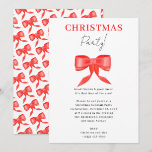 Elegant Classy Black Red Bow Christmas Party Invitation