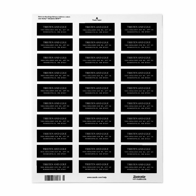 Elegant Classy Black Return Address  (Full Sheet)