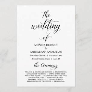 Elegant Classy, Black script, Wedding Ceremony Programme