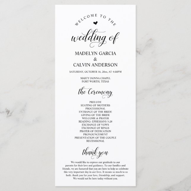 Elegant Classy, Black script, Wedding Ceremony Programme (Front)