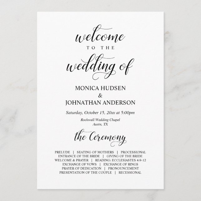 Elegant Classy, Black script, Wedding Ceremony Programme (Front)