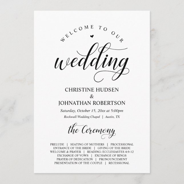 Elegant Classy, Black script, Wedding Ceremony Programme (Front)