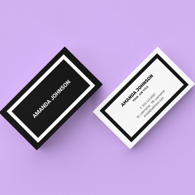 Elegant Classy Black White Border Social Media Business Card (Creator Uploaded)