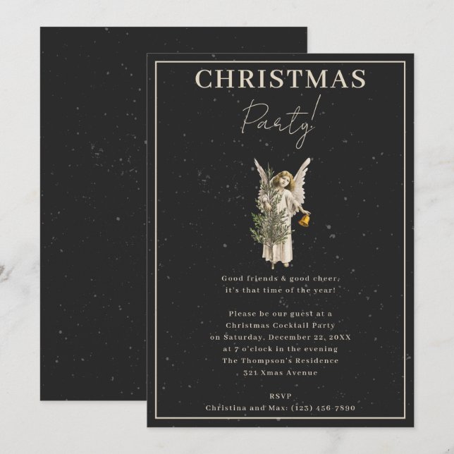 Elegant Classy Black Xmas Angel Christmas Party Invitation (Front/Back)